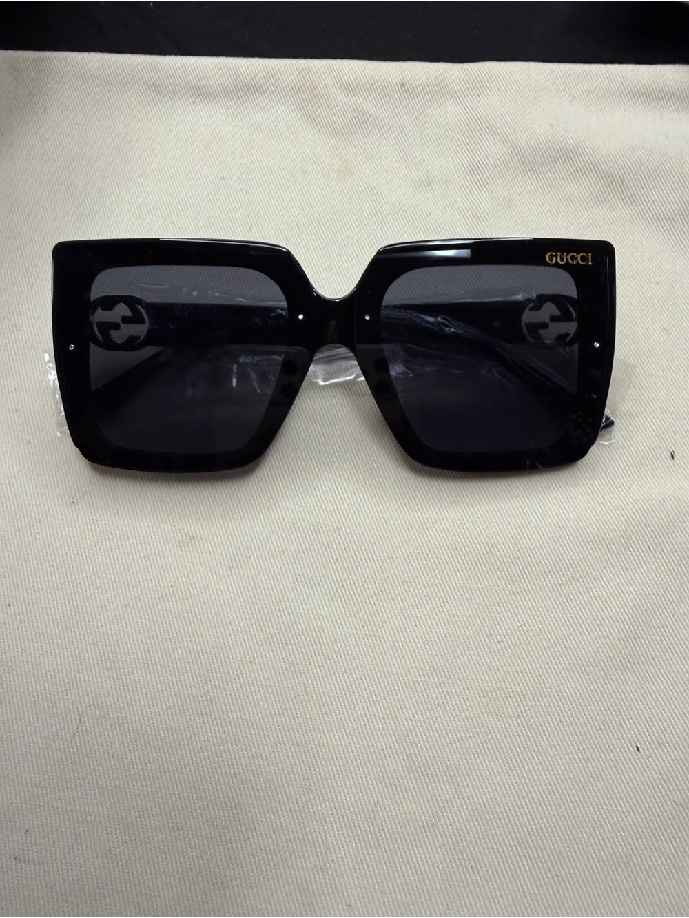 Gucci Black Oversized Square Women's Sunglasses with Gold Logo